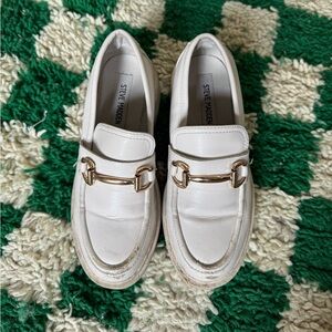Steve Madden White Loafers with Gold Accent